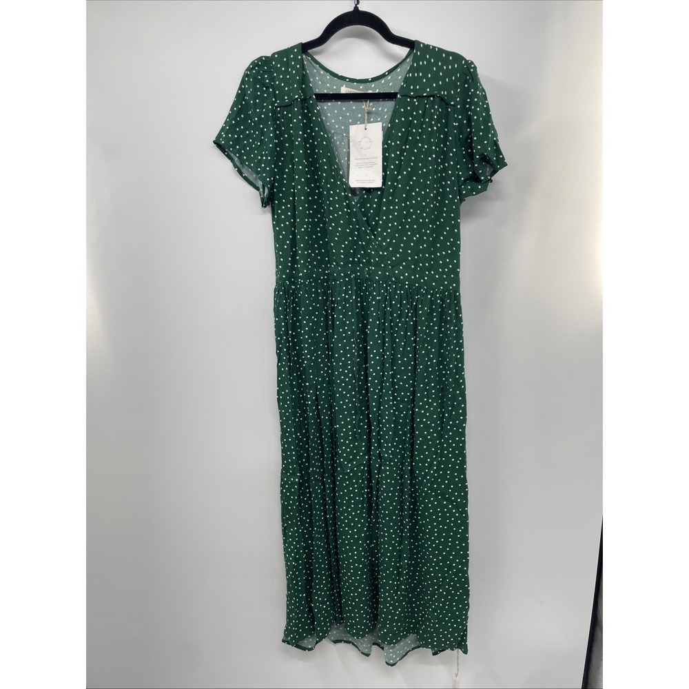 Christy Dawn The Simple Dawn Dress Women's M Green Fern Dot Printed V-Neck NWT